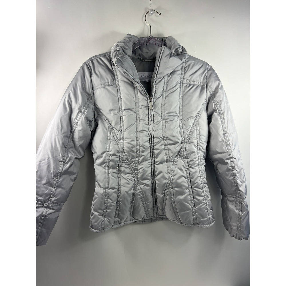 Calvin Klein Down Jacket Women's Sz PXS Gray Puffer Full Zip & Pockets